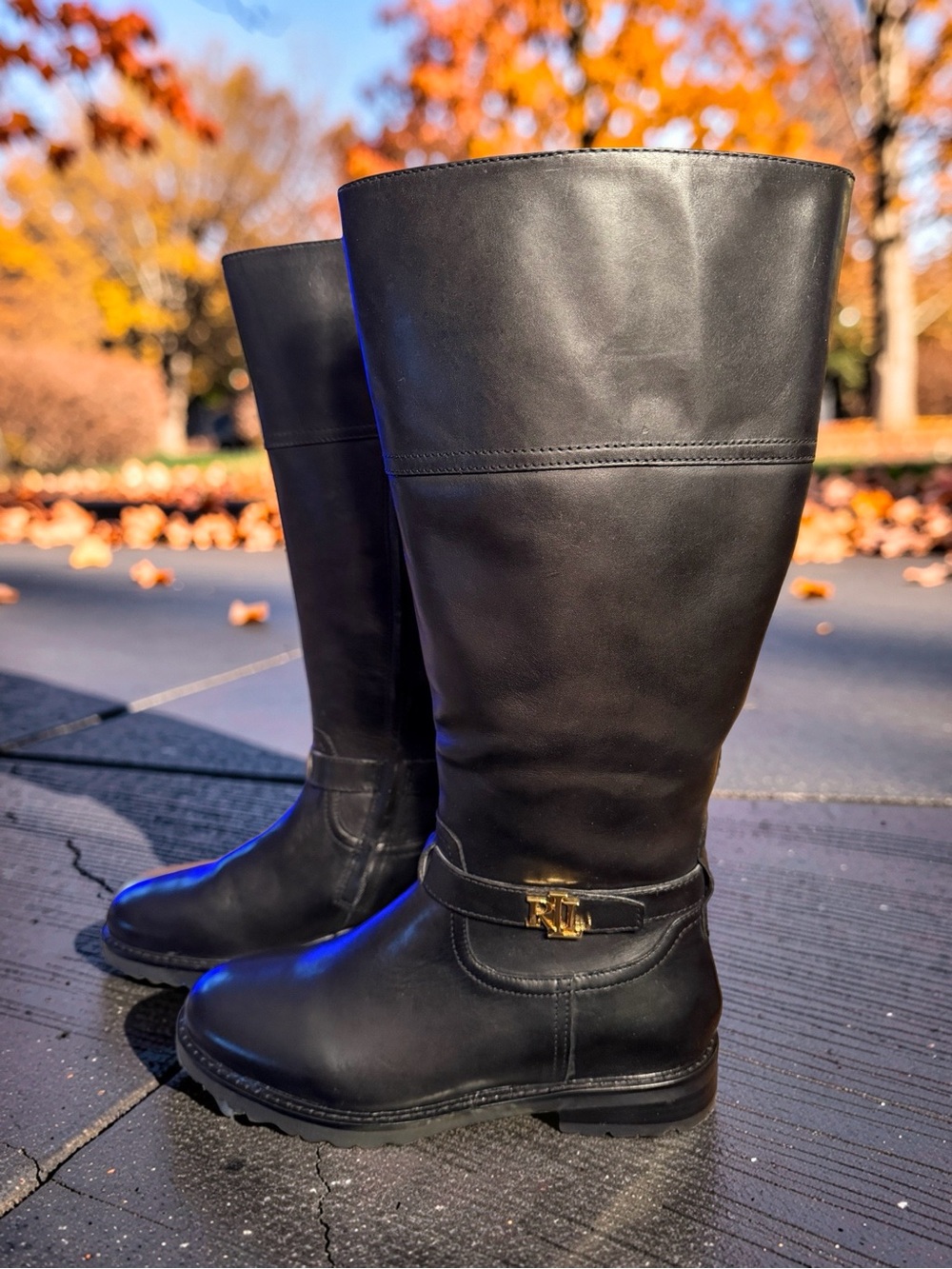 Lauren Ralph Lauren NWT Sz 8.5 Everly Black Leather Wide Calf Riding Boot (476) - Picture 12 of 12